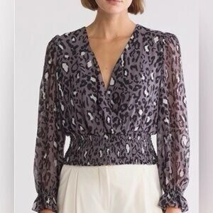 Tahari Gray Animal Print Blouse